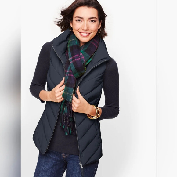 Talbots quilted Goose Down Puffer vest Navy blue full zip up Nwot 1X - Picture 2 of 9